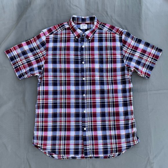 Old Navy Red Multicolor Plaid Button Down Shirt Men Size Large - Picture 2 of 13